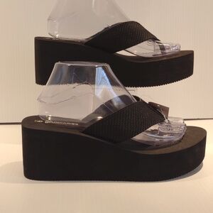 No Boundaries Size 9 Flip Flops Y2K Wedge Black Sandals Comfort Foodtbed Womens